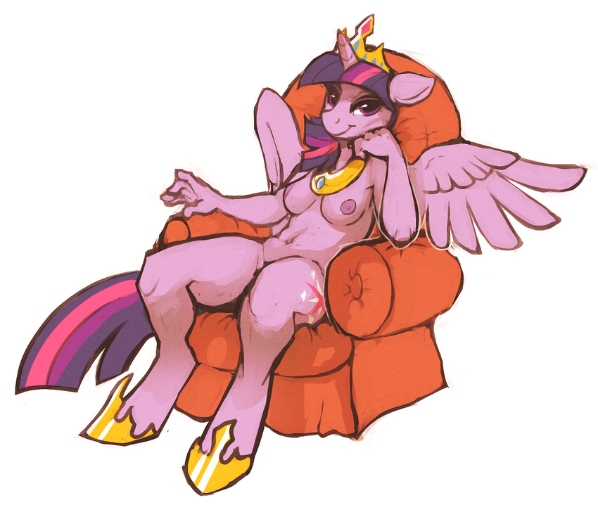anthro anthrofied areola breasts chair crown equine female friendship_is_magic fur hair hoot horn jewelry looking_at_viewer mammal my_little_pony nipples nude purple_eyes purple_fur purple_hair sitting sofa solo starloo tiara twilight_sparkle_(mlp) winged_unicorn wings
