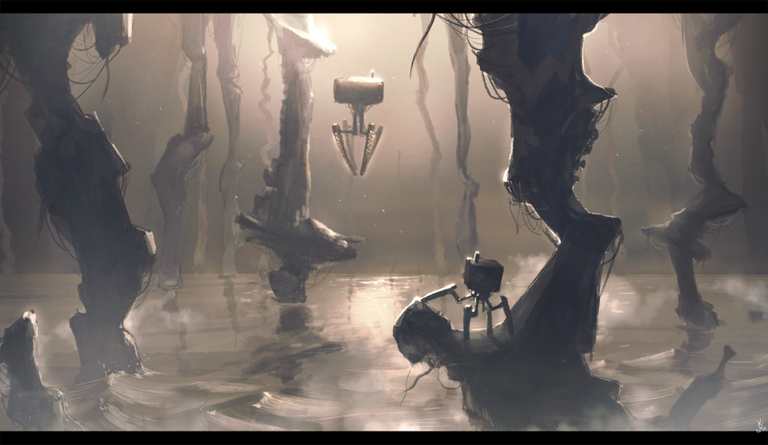 bad_pixiv_id floating highres letterboxed mr_very no_humans original robot science_fiction walker water