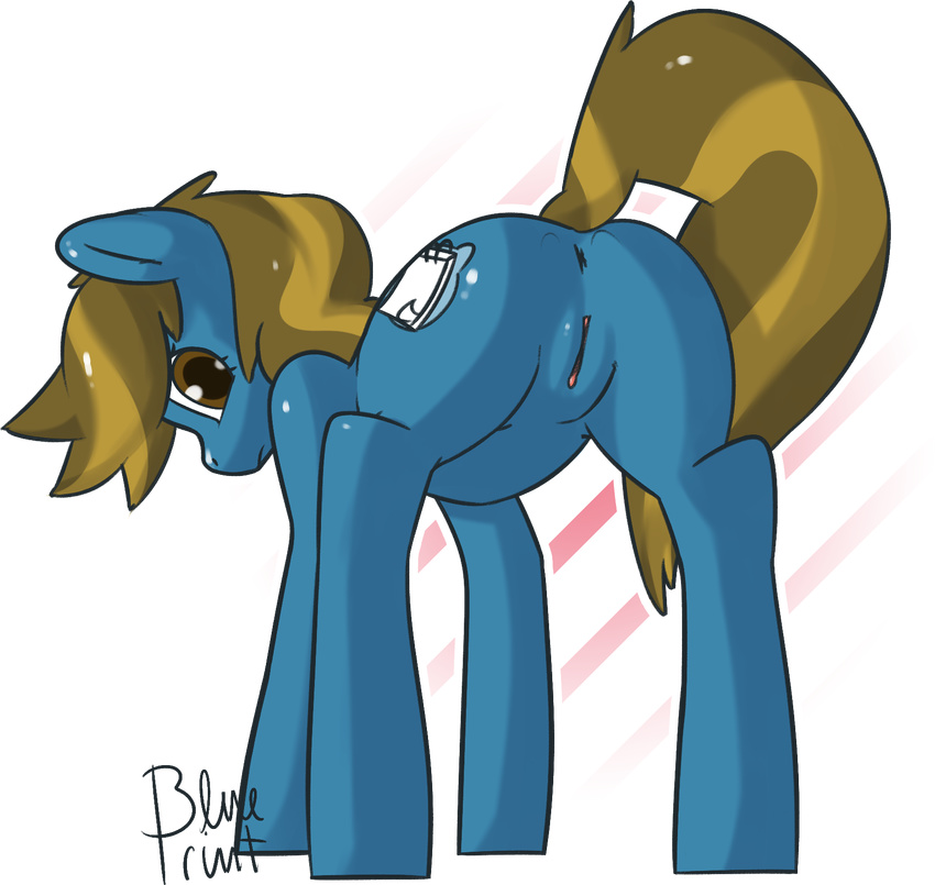 absurd_res blonde_hair blue_fur blueprint_(artist) blueprint_(character) butt cutie_mark equine female fur hair hi_res horse mammal my_little_pony pony presenting presenting_hindquarters pussy solo