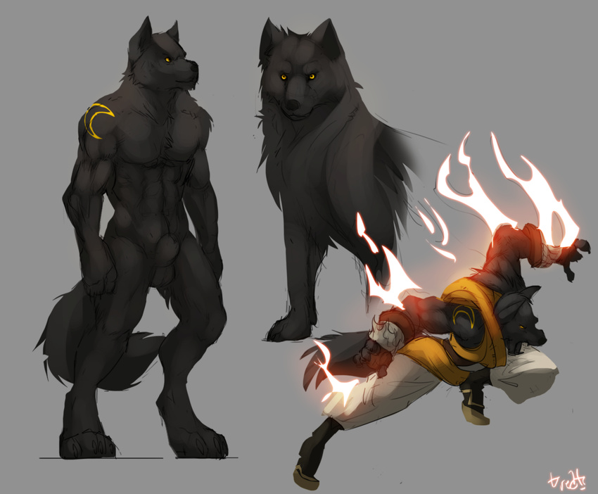 arch balls black canine feral fire nude sheath werewolf wolf