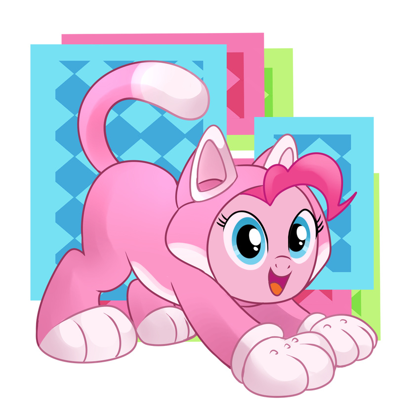 3_toes abstract_background alpha_channel animal_ears blue_eyes cat cat_ears equine feline female feral friendship_is_magic fur hair horse madmax mammal my_little_pony open_mouth pink_fur pink_hair pinkie_pie_(mlp) plain_background pony smile solo stretching tongue transparent_background