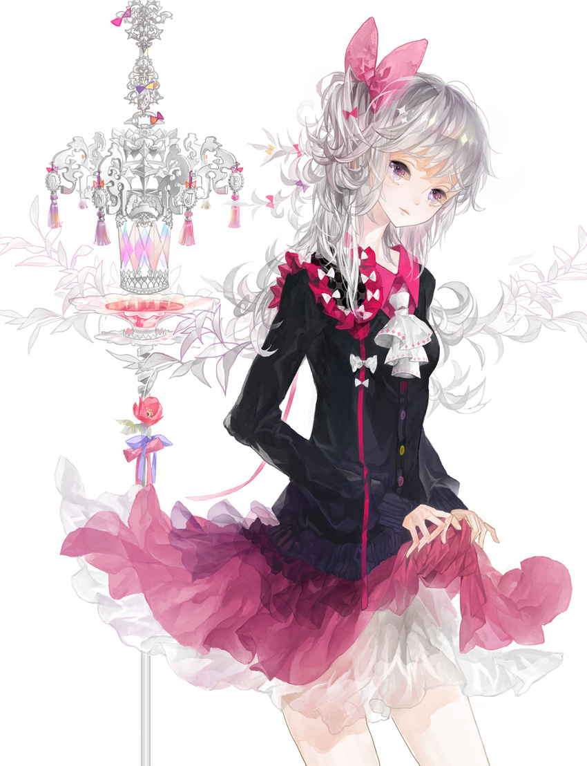 bow dress highres k_ototo original side_ponytail silver_hair solo