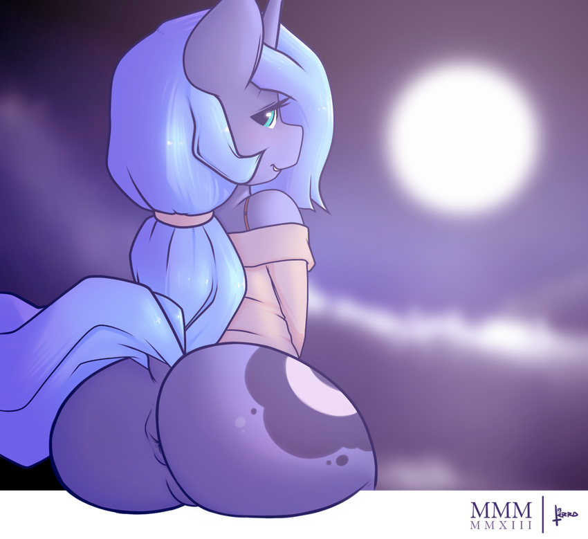anthro anthrofied anus bottomless butt cutie_mark equine female friendship_is_magic horn horse looking_back mammal my_little_pony pony princess_luna_(mlp) pussy solo terrabutt unicorn
