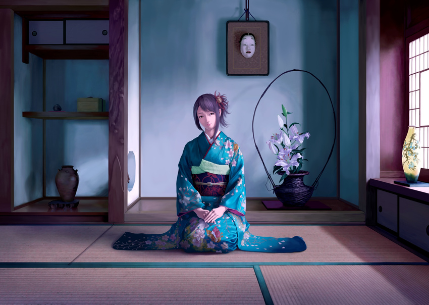 erhu japanese_clothes kimono ponytail scenic