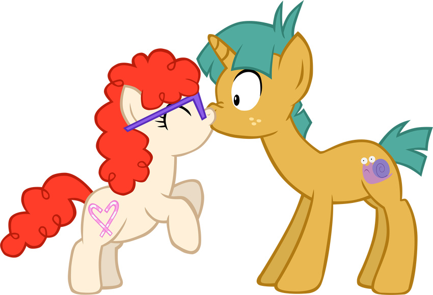 alpha_channel couple cub cute cutie_mark duo epicoswald88 equine eyewear female feral friendship_is_magic fur glasses green_hair hair horn horse kissing male mammal my_little_pony pony red_hair snails_(mlp) surprise twist_(mlp) unicorn white_fur yellow_fur young