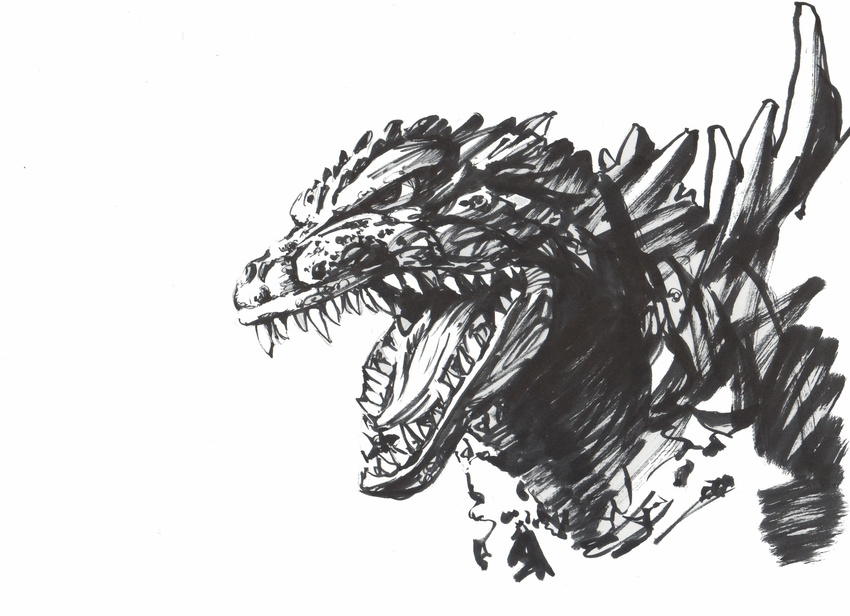absurd_res godzilla_(series) hi_res kaiju monochrome not_furry open_mouth sketch solo spines teeth unknown_artist