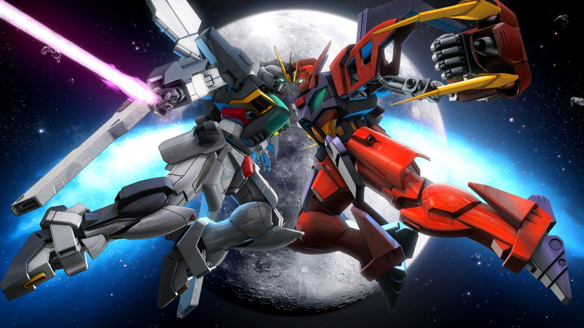 after_war_gundam_x battle claw claws energy_sword face-to-face face_to_face gundam gundam_double_x gundam_extreme_vs gundam_virsago_chest_break gundam_x mecha mobile_suit moon space sword weapon