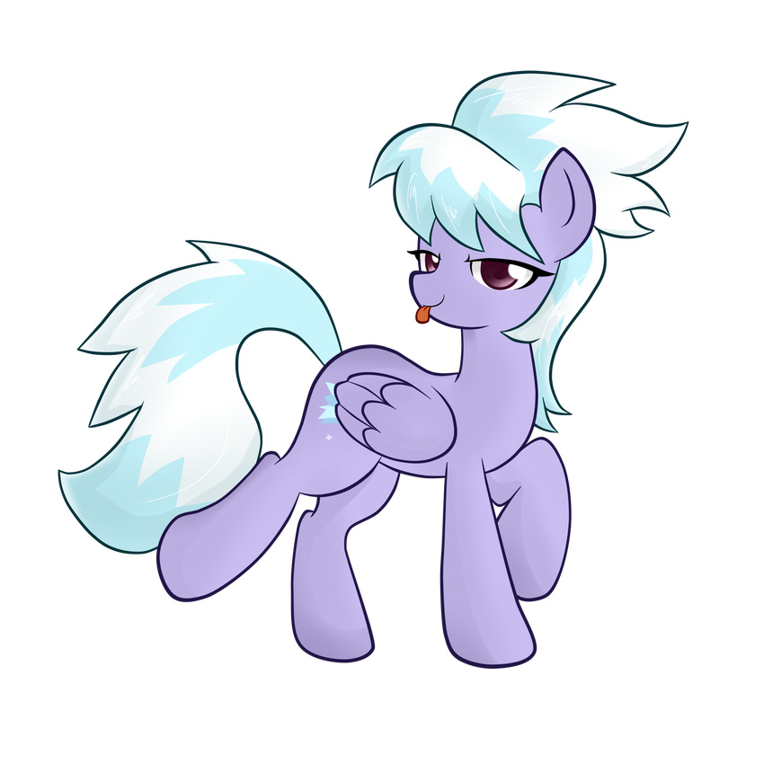 absurd_res alpha_channel bio-999 cloud_chaser_(mlp) cutie_mark equine female feral friendship_is_magic fur hair half-closed_eyes hi_res horse looking_at_viewer mammal my_little_pony pegasus plain_background pony purple_eyes purple_fur smile tongue tongue_out transparent_background two_tone_hair white_hair wings