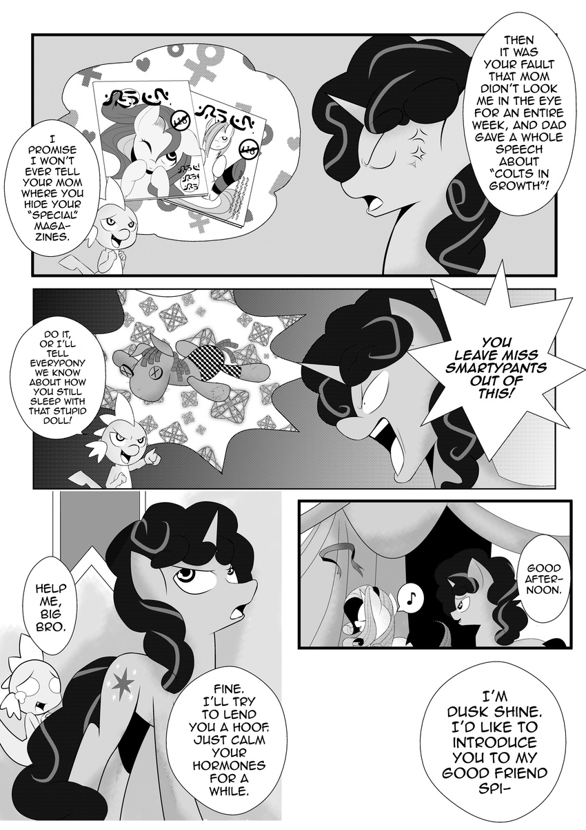 angry blackmail comic crossgender curly_hair curtains doll dragon equine eyes_closed feral friendship_is_magic hair horn horse magazine magazines male mammal monochrome multi-colored_hair musical_note my_little_pony pony rarity_(mlp) ribbons singing smartypants_(mlp) spike_(mlp) tears text twilight_sparkle_(mlp) unicorn vein xxangeluciferxx