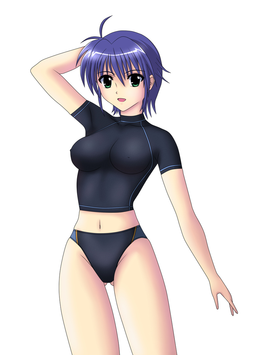 1girl blue_hair breasts lyrical_nanoha mahou_shoujo_lyrical_nanoha_strikers short_hair solo speedo subaru_nakajima swim_briefs swimsuit