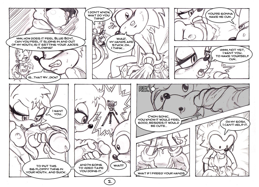 anthro autofellatio balls bat breasts comic dialog dildo english_text fellatio female flaccid glans hedgehog humanoid_penis male mammal masturbation monochrome neokat oral oral_sex penis precum retracted_foreskin rouge_the_bat sega sex sex_toy sonic_(series) sonic_the_hedgehog straight text titfuck uncut wings