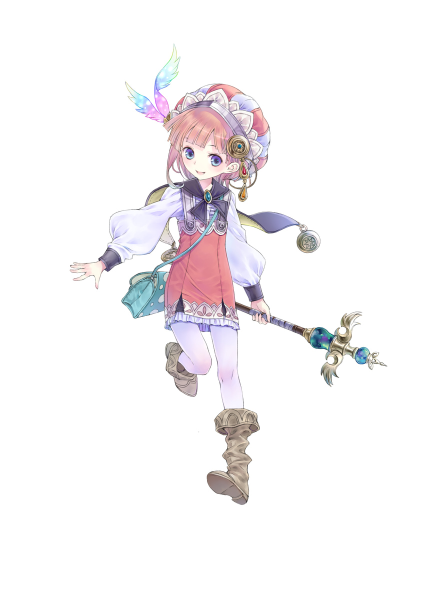 absurdres atelier_(series) atelier_meruru atelier_rorona blue_eyes blush boots child full_body hat highres kishida_mel knee_boots official_art pantyhose rororina_fryxell short_hair solo staff transparent_background white_legwear younger