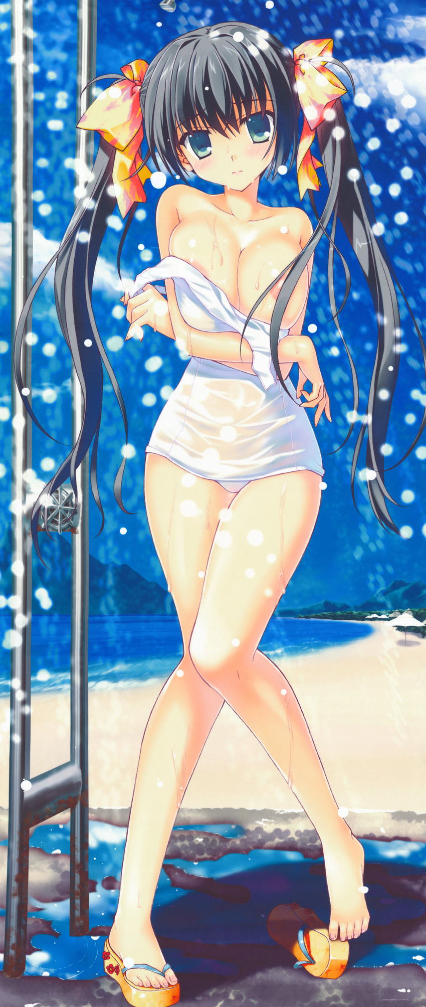 breasts cleavage nanao_naru school_swimsuit see_through swimsuits thighhighs