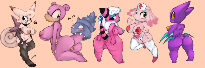 angelbreed anus breasts butt chansey clefable crobat eyewear female flaaffy glasses lips nintendo pasties pok&#233;mon pok&eacute;mon pussy slowbro spread_ass spread_butt spreading video_games