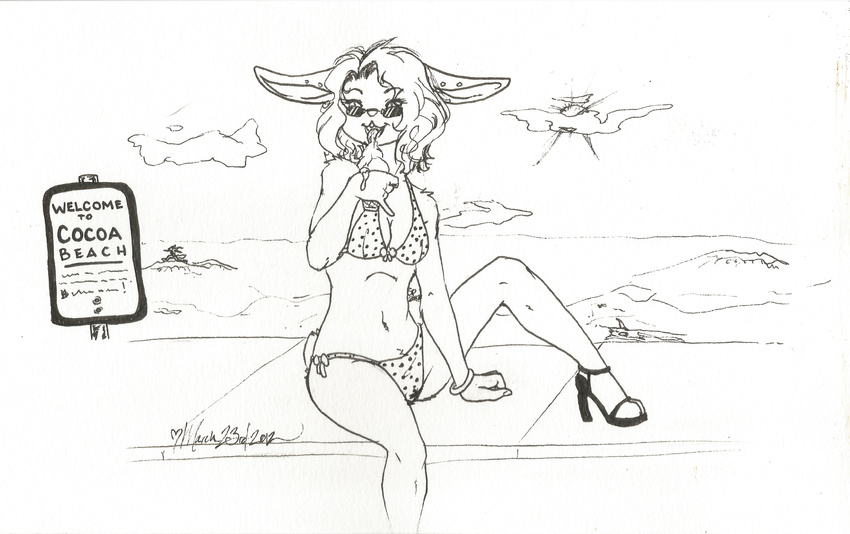 beach bikini clothing cloud clouds cocoa florida foxielove hi_res high_heels ice_cream lagomorph licking looking_at_viewer mammal navel rabbit seaside sitting solo sun swimsuit tight_clothing tongue wave waves