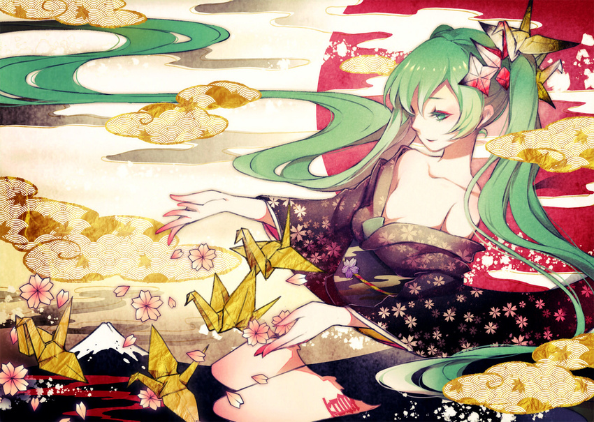 cherry_blossoms hatsune_miku japanese_clothes kimono reika_(clovia_studio)