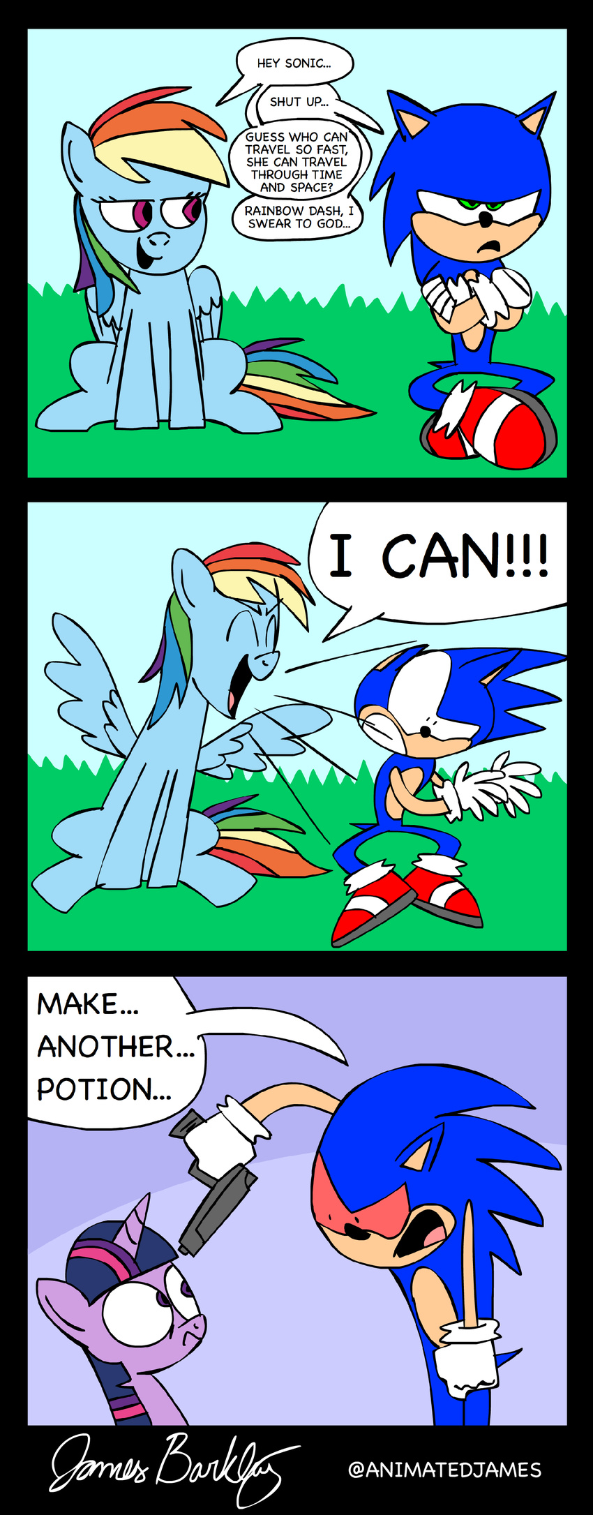 angry animatedjames comic crossover dialog english_text equine female feral friendship_is_magic gloves green_eyes group gun hair hedgehog horn horse mad male mammal multi-colored_hair my_little_pony pegasus pony purple_eyes purple_hair rainbow_dash_(mlp) ranged_weapon sega shoes shouting sonic_(series) sonic_the_hedgehog text twilight_sparkle_(mlp) two_tone_hair unicorn weapon wings