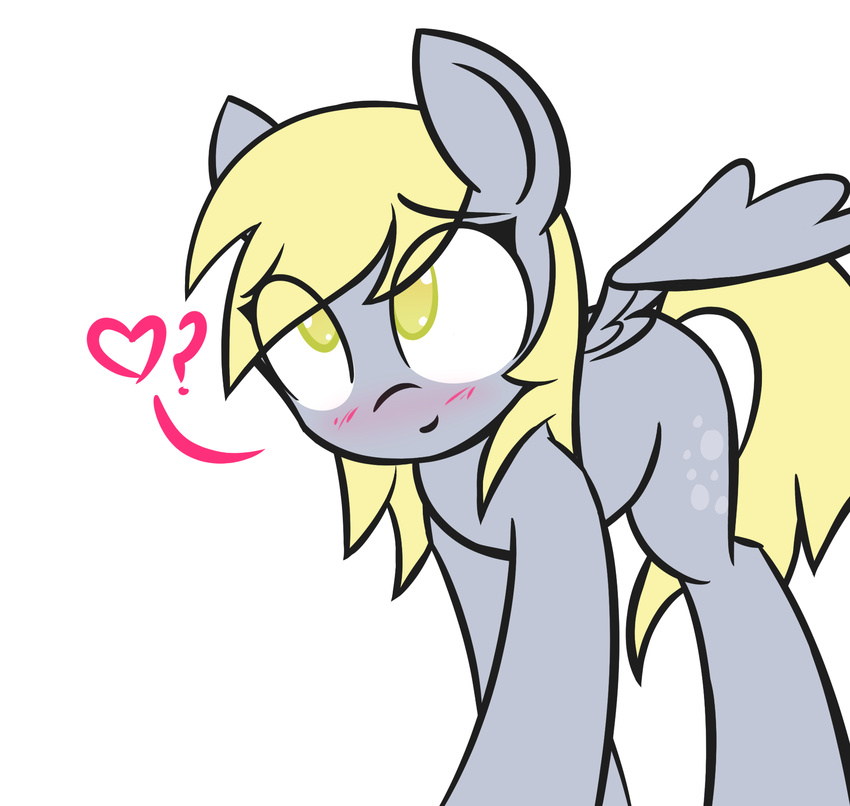 &lt;3 ? adamscage blonde_hair blush cute cutie_mark derpy_hooves_(mlp) equine female feral friendship_is_magic fur grey_fur hair hi_res horse looking_at_viewer mammal my_little_pony pegasus plain_background pony smile solo spread_wings white_background wings yellow_eyes