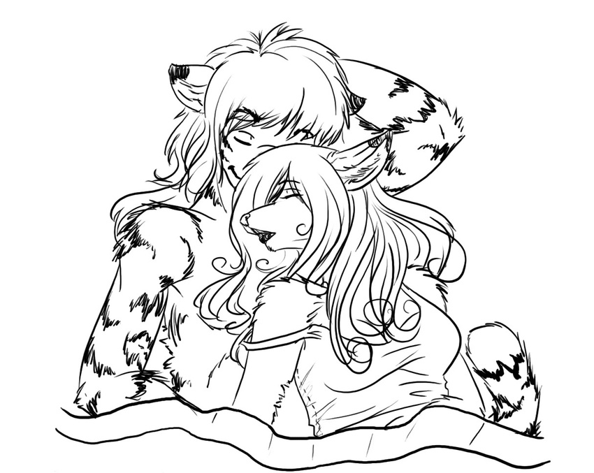 blanket canine clothing cuddling duo eyes_closed feline female fox foxie foxielove khon lying male mammal on_back open_mouth shirt sleeping smile stripes tank_top tiger