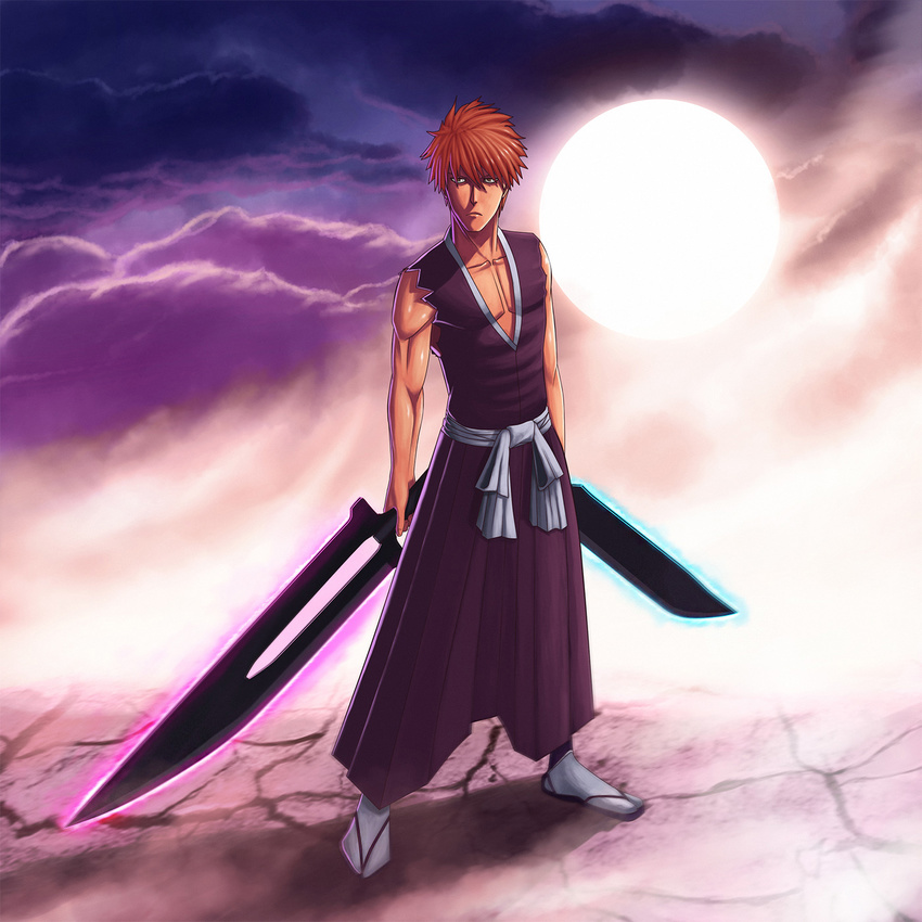 bleach bleach:_the_thousand-year_blood_war highres kurosaki_ichigo male male_focus orange_hair solo sword weapon