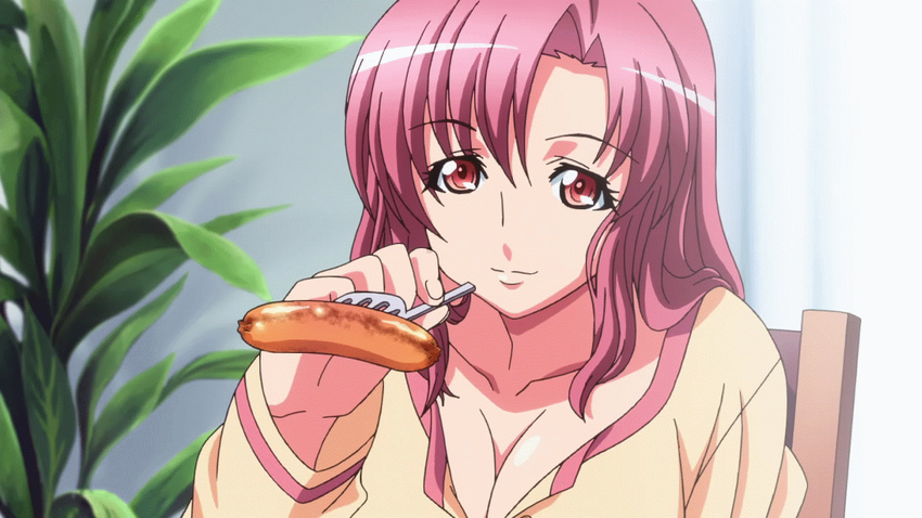 animated animated_gif food fork pink_hair qualiaffordance red_eyes red_hari taunting