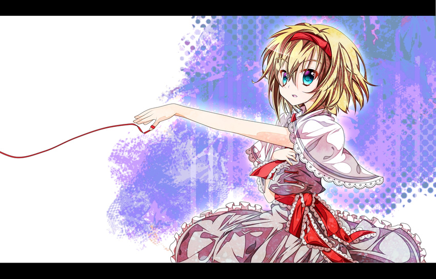 alice_margatroid bad_id bad_pixiv_id blonde_hair blue_eyes cape frills hairband hikobae letterboxed red_string short_hair solo string touhou