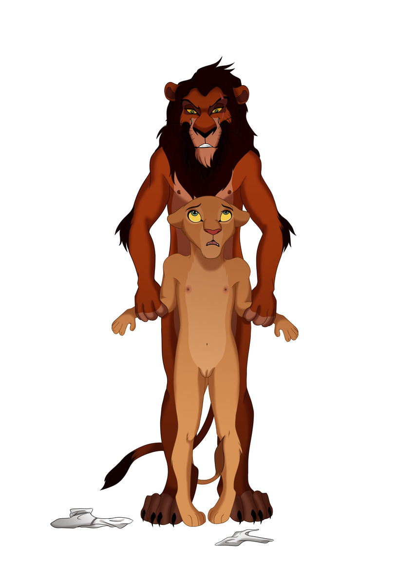 anthro anthrofied bigger_version_at_the_source cub disney feline female lion male mammal nala nipples nude plain_background ronai scar scar_(the_lion_king) standing the_lion_king underwear white_background young