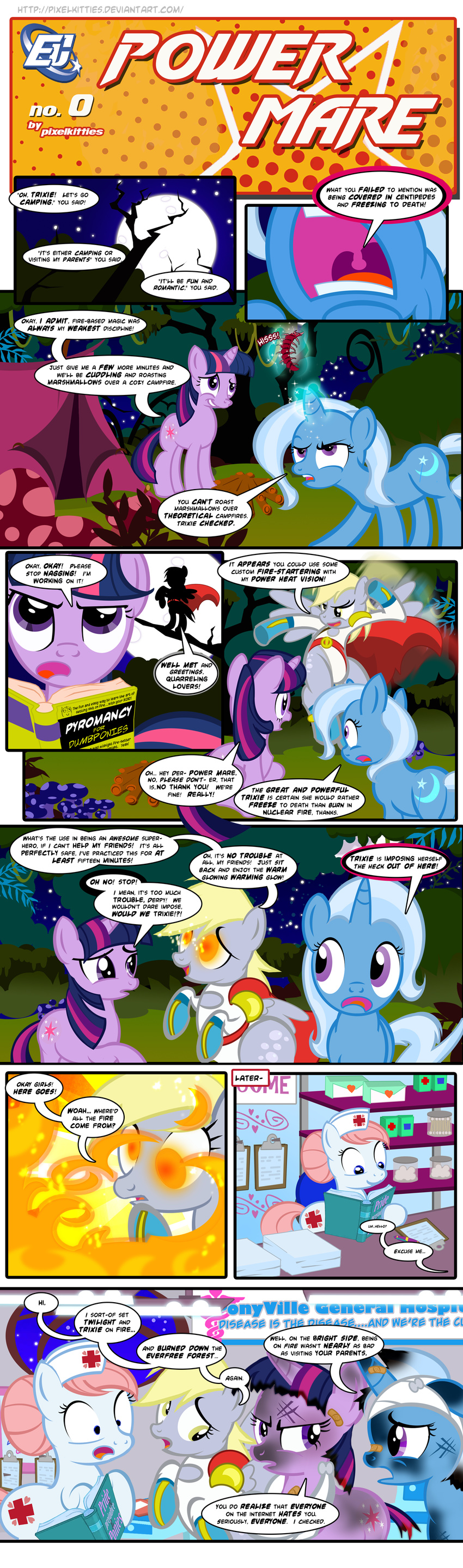 comic cutie_mark derpy_hooves_(mlp) equine eyes female feral fire forest friendship_is_magic group horn horse mammal moon my_little_pony night nurse_redheart_(mlp) pegasus pixelkitties pony tree trixie_(mlp) twilight_sparkle_(mlp) unicorn wings wood