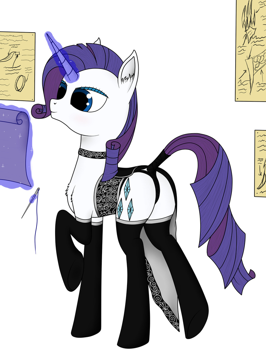 blue_eyes collar cutie_mark equine female feral food friendship_is_magic fur glass hair horn horse inisde legwear levitation magic mammal my_little_pony patapon13 pony purple_hair rarity_(mlp) saddle solo stockings tail_wrap unicorn white_fur