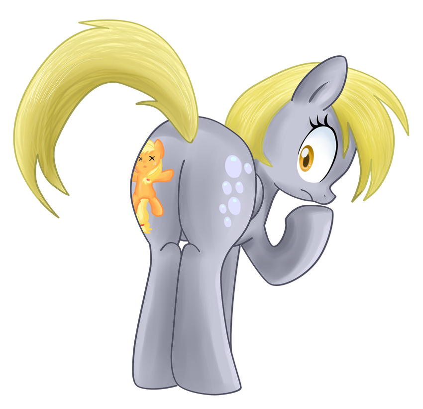absurd_res alpha_channel applejack_(mlp) blonde_hair butt cutie_mark derpy_hooves_(mlp) duo equine female feral friendship_is_magic fur grey_fur hair hi_res horse mammal my_little_pony orange_fur pegasus plain_background pony pridark size_difference transparent_background wings yellow_eyes