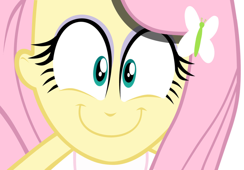 alpha_channel assualtpony blue_eyes close-up equestria_girls equine eyeshadow female fluttershy_(eg) hair hair_accessory hi_res human looking_at_viewer makeup mammal my_little_pony pink_hair plain_background rape_face smile transparent_background vector yellow_skin