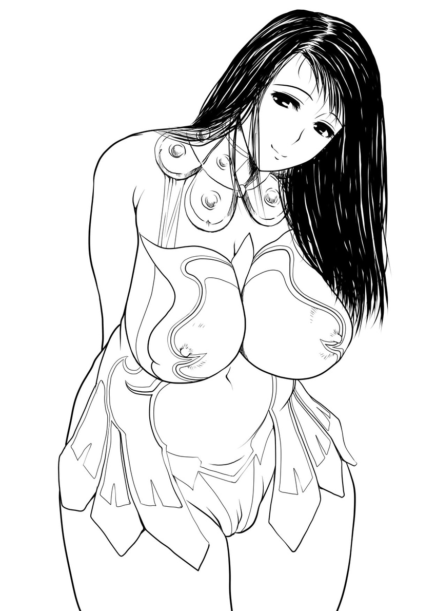 774ex breasts cattleya hair_down highres large_breasts looking_at_viewer milf monochrome queen's_blade queen's_blade smile