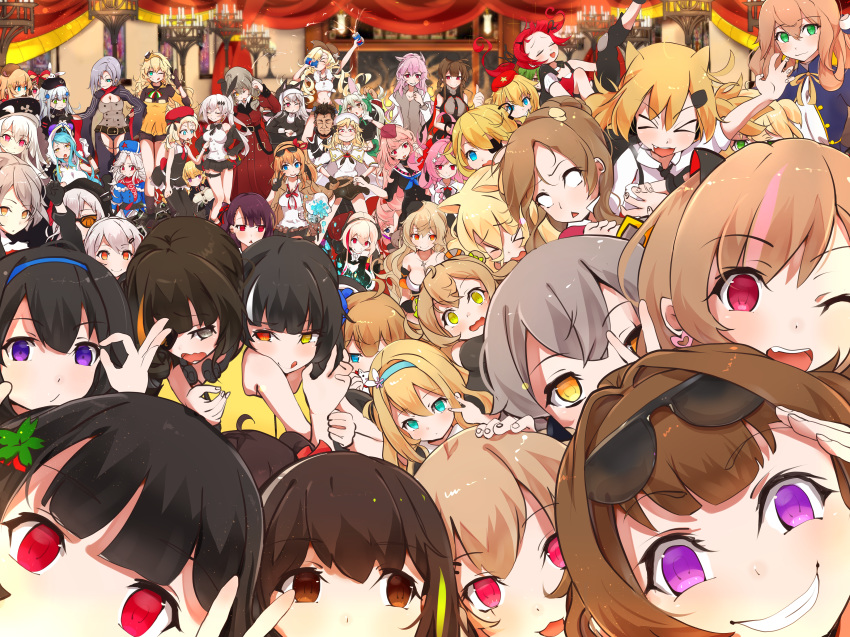 &gt;_&lt; 1boy 404_(girls_frontline) 6+girls :0 :d :o :q ;d absurdres ahoge ak47_(girls_frontline) animal_ear_fluff animal_ears anti-rain_(girls_frontline) aqua_eyes arm_up arms_up art556_(girls_frontline) asymmetrical_clothes bag ballista_(girls_frontline) bangs bare_shoulders bell belt beret bike_shorts bikini_top black_gloves black_hair black_jacket black_ribbon blonde_hair blouse blue_eyes blue_hair blue_neckwear blunt_bangs blush bow braid breast_poke breasts brown_eyes brown_hair bunny can candlestand capelet cat_ears chaps choker cleavage closed_mouth coat collarbone colt_m1873_(girls_frontline) covered_mouth cowboy_hat cross cross_necklace crossed_bangs cz-75_(girls_frontline) dinergate_(girls_frontline) double_bun double_v dress drinking dsr-50_(girls_frontline) earrings everyone expressionless eyebrows_visible_through_hair eyepatch eyes_closed eyewear_on_head facial_mark facing_viewer fal_(girls_frontline) ferret fingerless_gloves five-seven_(girls_frontline) floating_hair flustered fn_fnc_(girls_frontline) fur_hat fur_trim g11_(girls_frontline) g41_(girls_frontline) gem girls_frontline glasses gloves green_bow green_eyes green_hair grey_eyes grey_hair grin grizzly_mkv_(girls_frontline) habit hair_between_eyes hair_bow hair_ornament hair_over_one_eye hair_ribbon hair_rings hairband hairclip hands_on_hips hands_up hat headgear heart heart_earrings helianthus_(girls_frontline) heterochromia highres hk23_(girls_frontline) hk416_(girls_frontline) holding holding_bag holding_can hood hoodie idw_(girls_frontline) indoors italian_flag_neckwear ithaca_m37_(girls_frontline) jacket jacket_on_shoulders jewelry k-2_(girls_frontline) kalina_(girls_frontline) kar98k_(girls_frontline) ksg_(girls_frontline) large_breasts leaning_forward lee-enfield_(girls_frontline) leg_up leotard light_brown_hair long_hair long_sleeves looking_at_viewer looking_away low-tied_long_hair m16a1_(girls_frontline) m1903_springfield_(girls_frontline) m249_saw_(girls_frontline) m4_sopmod_ii_(girls_frontline) m4a1_(girls_frontline) m950a_(girls_frontline) m99_(girls_frontline) makarov_(girls_frontline) medium_breasts messy_hair mg4_(girls_frontline) mg5_(girls_frontline) military military_uniform mk_23_(girls_frontline) mole mole_under_eye mp5_(girls_frontline) multicolored_hair multiple_girls nagant_revolver_(girls_frontline) navel neck_ribbon neckerchief necklace necktie negev_(girls_frontline) ntw-20_(girls_frontline) nun off_shoulder ok_sign one_eye_closed one_side_up open_clothes open_jacket open_mouth orange_eyes orange_hairband p7_(girls_frontline) pants parted_lips peaked_cap pepsi persica_(girls_frontline) pink_eyes pink_hair poking ponytail product_placement purple_eyes purple_hair qbz-95_(girls_frontline) qbz-97_(girls_frontline) red_bow red_coat red_dress red_eyes red_hair red_ribbon red_scarf rfb_(girls_frontline) ribbon ro635_(girls_frontline) s.a.t.8_(girls_frontline) sack sailor_collar salute scar scar_across_eye scarf sheriff_badge shirt short_hair side_braid side_ponytail sidelocks silver_hair single_pantsleg skirt skull_print sleeveless sleeveless_dress small_breasts smile smug st_ar-15_(girls_frontline) standing star streaked_hair sunglasses suomi_kp31_(girls_frontline) super_sass_(girls_frontline) swept_bangs takashia_(akimototakashia) teardrop thigh_strap thighhighs tongue tongue_out triangle_mouth twintails two_side_up type_100_(girls_frontline) ump45_(girls_frontline) ump9_(girls_frontline) uniform ushanka v very_long_hair w wa2000_(girls_frontline) welrod_mk2_(girls_frontline) white_hair white_shirt winter_clothes xd yellow_eyes