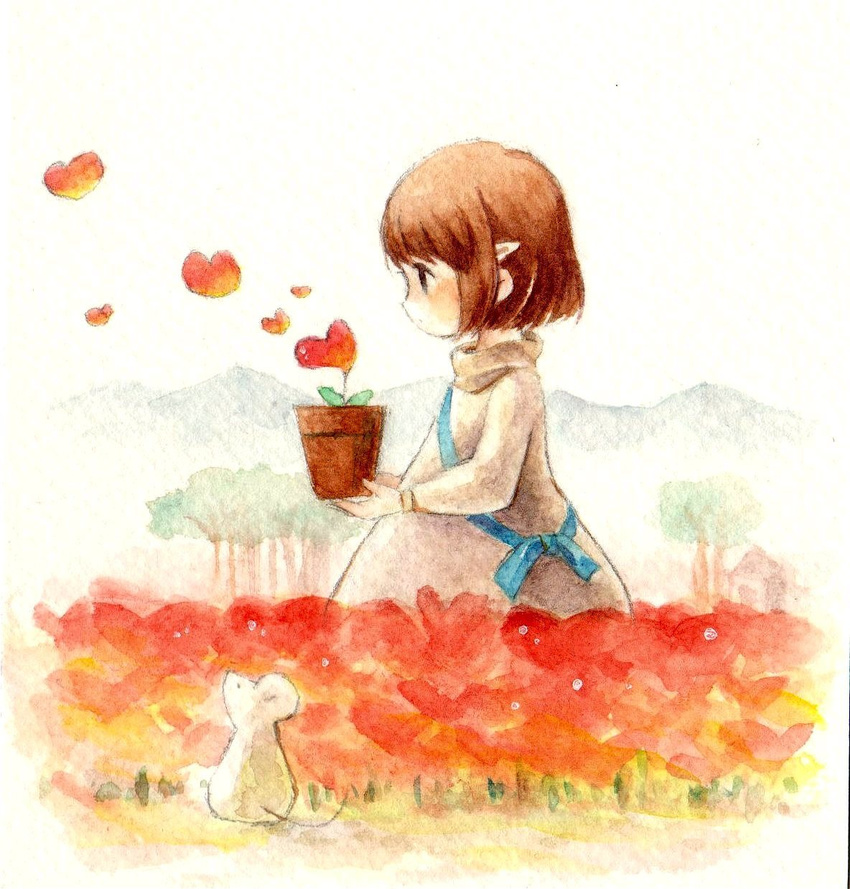 brown_hair child flower hanekoto highres original profile short_hair solo