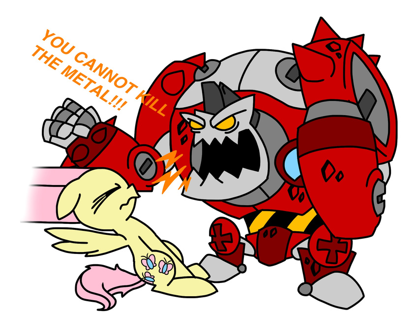 awesomenauts clunk crossover cutie_mark derpyrainbowman english_text equine eyes_closed female feral fluttershy_(mlp) friendship_is_magic fur hair horse mammal my_little_pony pegasus pink_hair plain_background pony sitting text white_background wings yellow_fur
