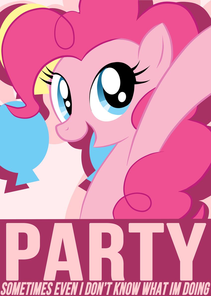 blue_eyes cutie_mark english_text equine felixao female feral friendship_is_magic fruit hair hi_res horse mammal my_little_pony pinkie_pie_(mlp) pony portrait poster solo text