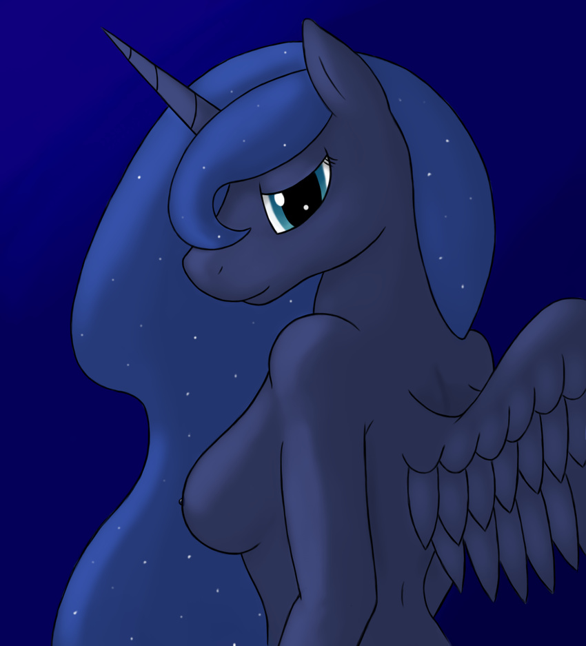 anthro anthrofied blue_hair breasts daf equine eyes female friendship_is_magic hair horn horse long_hair looking_at_viewer mammal my_little_pony nipples nude pony princess_luna_(mlp) smile solo winged_unicorn wings