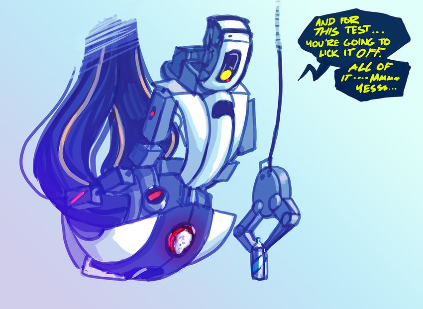 female glados humor machine mechanical portal_(series) robot solo text unknown_artist valve whipped_cream