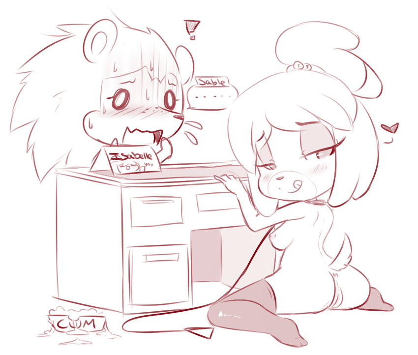 anthro canine duo female hearlesssoul isabelle_(animal_crossing) mammal nintendo nude petplay porcupine rodent sable_able video_games