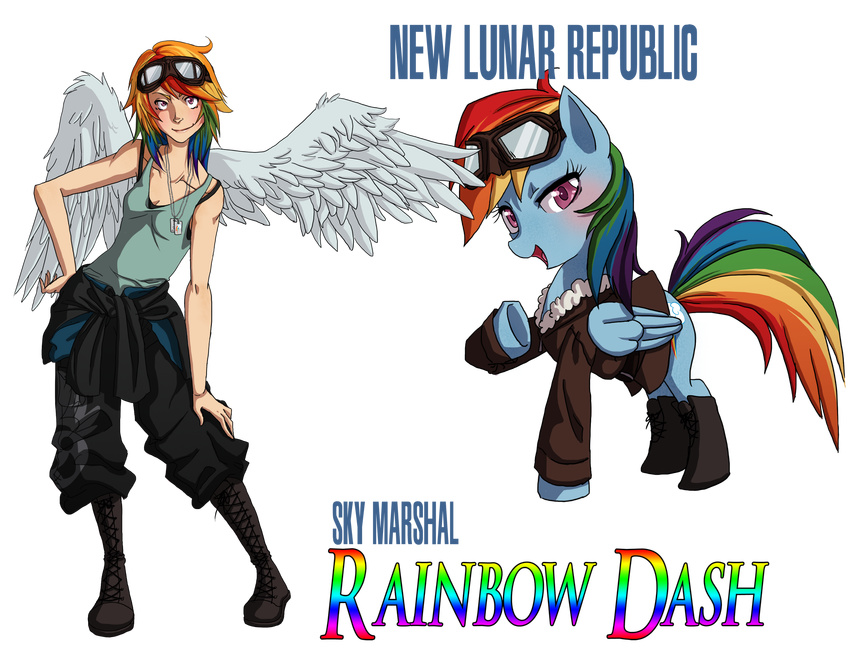 alpha_channel blue_fur blush clothing cutie_mark duo english_text equine eyes eyewear female feral friendship_is_magic fur goggles hair horse human humanized mammal multi-colored_hair my_little_pony pegasus plain_background pony purple_eyes rainbow_dash_(mlp) rainbow_hair smile square_crossover standing text the-orator transparent_background wings