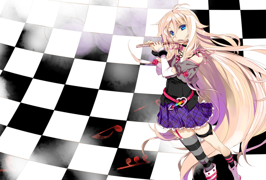 blue_eyes exit_tunes flute fujima_takuya highres ia_(vocaloid) instrument long_hair pink_hair very_long_hair vocaloid