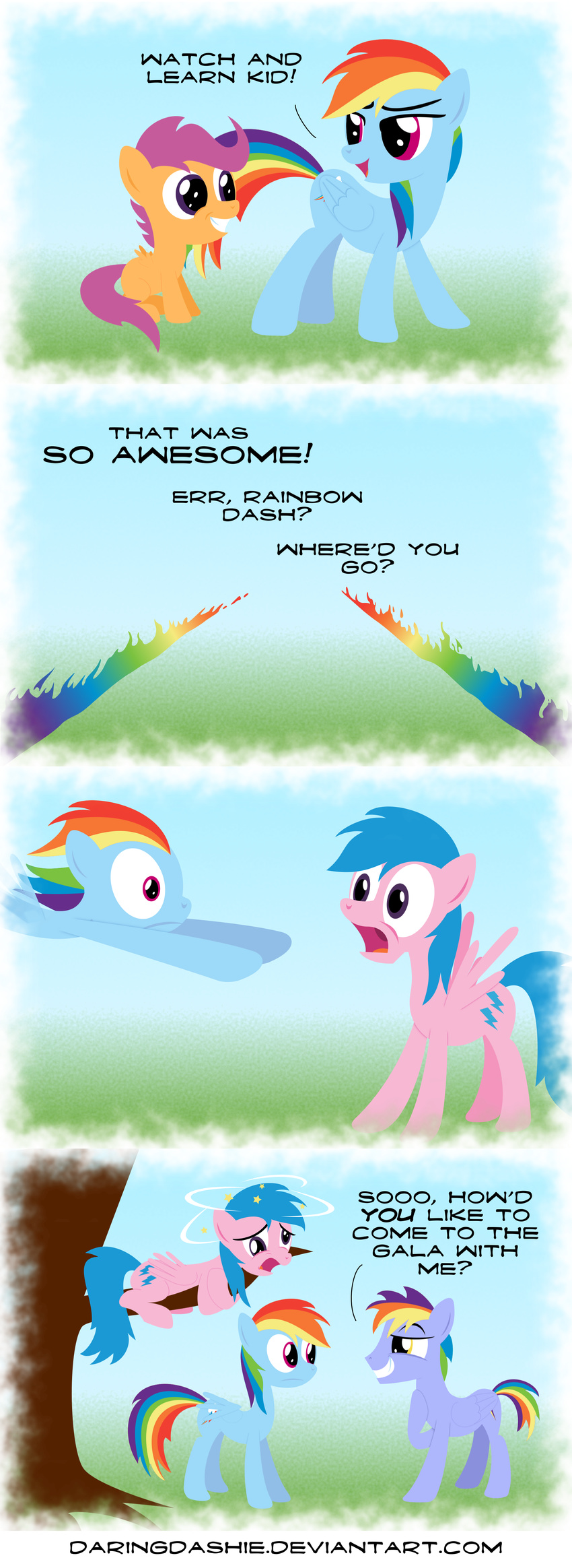 blue_hair comic cub cutie_mark daringdashie dialog english_text equine female feral firefly_(mlp) friendship_is_magic frown fur group hair horse humor long_hair looking_back male mammal multi-colored_hair my_little_pony open_mouth outside pegasus pink_hair pony purple_eyes purple_hair rainbow_dash_(mlp) rainbow_hair scootaloo_(mlp) sitting sky standing teeth text tongue tree wings young