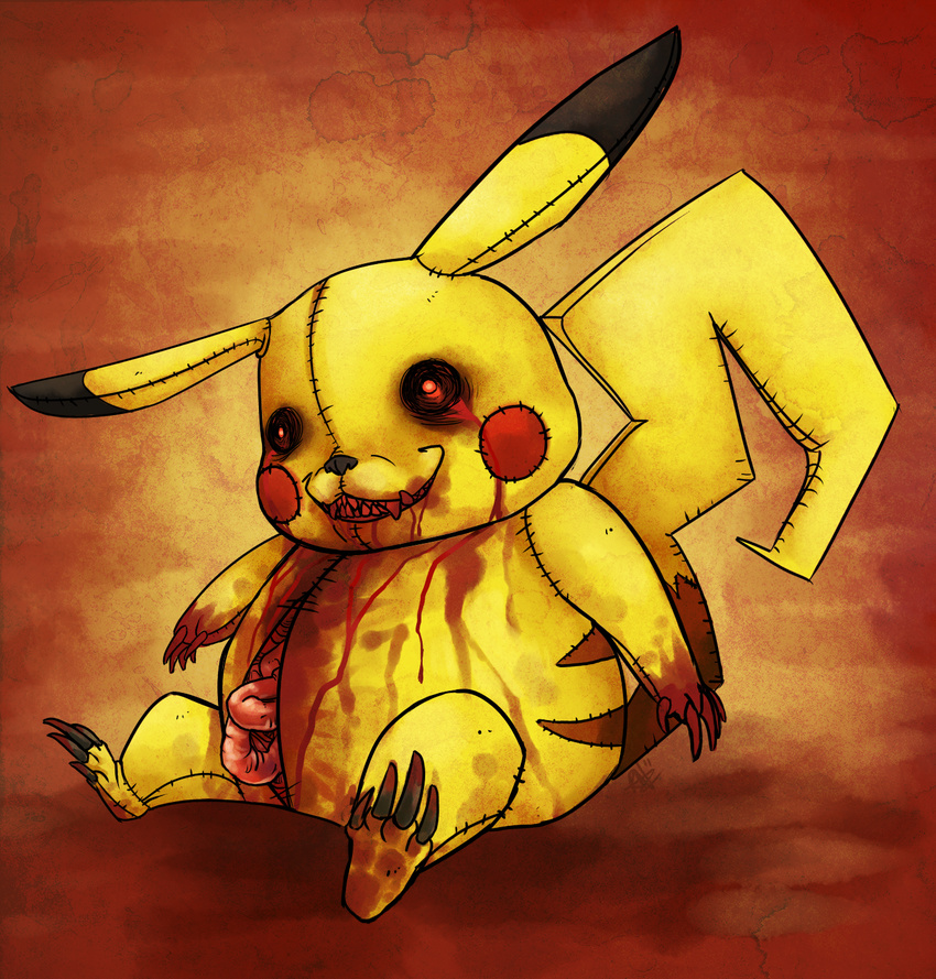 claws creepy creepypasta doll entrails feral gore grin guts intestines mammal mouse nightmare_fuel nintendo pikachu plushie pok&#233;mon pok&eacute;mon rodent smile solo soul_devouring_eyes teeth video_games