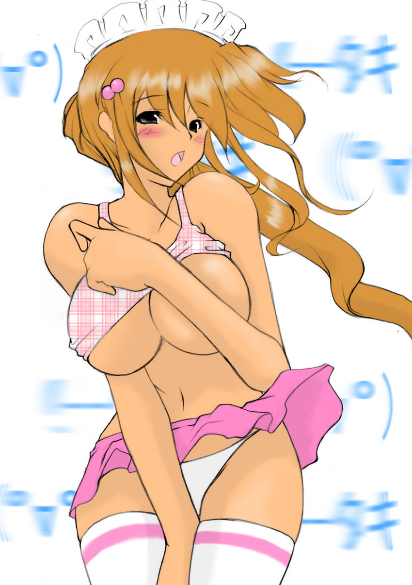 1girl breasts brown_hair covering covering_breasts large_breasts lion_(abc3639) rai_on_(abc3639) solo