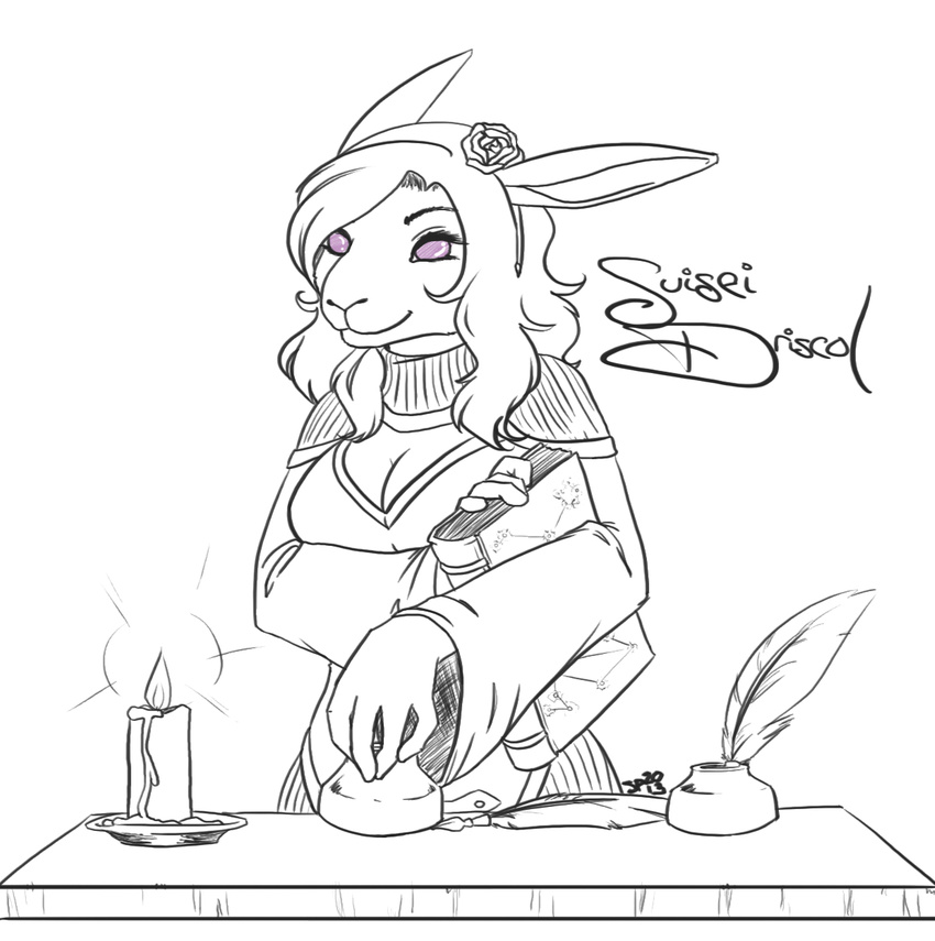 candle chinese_zodiac cleavage clothed clothing druid feather female flower foxielove lagomorph magic_user mammal rabbit rose solo suisei tribal_spellcaster