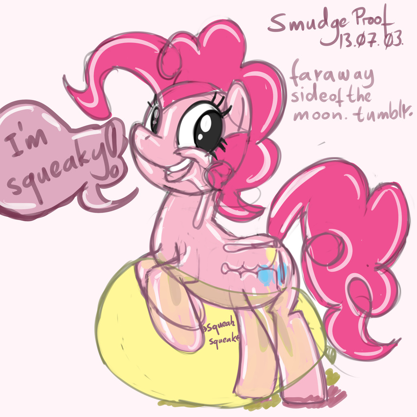 anus balloon cutie_mark dialog english_text equine female feral friendship_is_magic hair horse internal mammal my_little_pony pink_body pink_hair pinkie_pie_(mlp) pony pussy sketch smudge_proof text