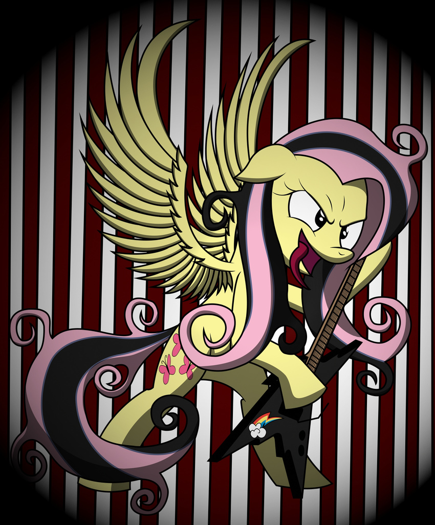 angry anthro anthrofied cutie_mark equine feathers female fluttershy_(mlp) friendship_is_magic friendshipismetal777 fur goth guitar hair horse long_hair mad mammal messy metal my_little_pony open_mouth pegasus playing pony solo tongue tongue_out two_tone_hair wings yellow_fur