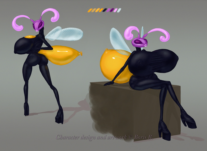 arthropod balloon bee beembo big_breasts bodysuit breasts chubby female high_heels huge_breasts inflatable insect invalid_tag lips pose rubber sitting skinsuit vinyl wings