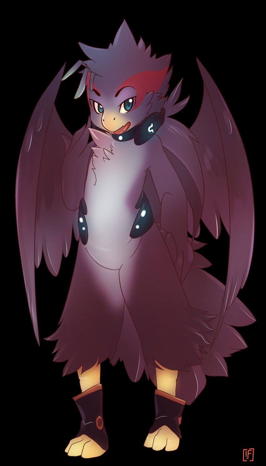 anthro avian bird black_background blue_eyes cute fold_wings glowing male nude plain_background punk rudragon solo wings