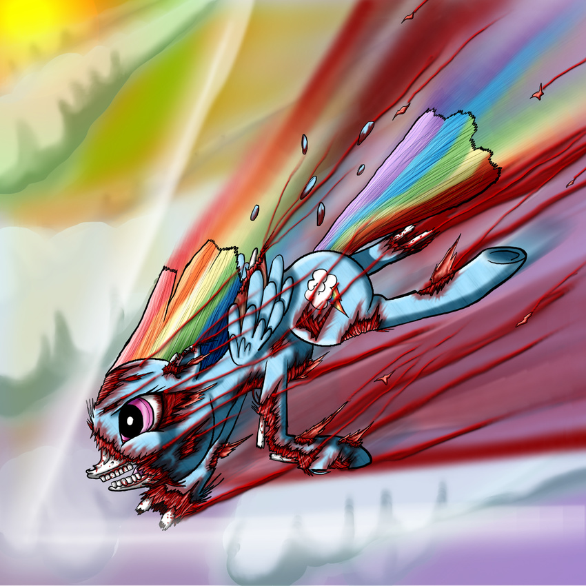abstract_background blood bone cloud clouds cutie_mark equine female feral flying friendship_is_magic gore hair horse imminent_death mammal multi-colored_hair my_little_pony nightmare_fuel pegasus pony purple_eyes rainbow_dash_(mlp) rainbow_hair solo sonic_rainboom super-zombie the_truth wings